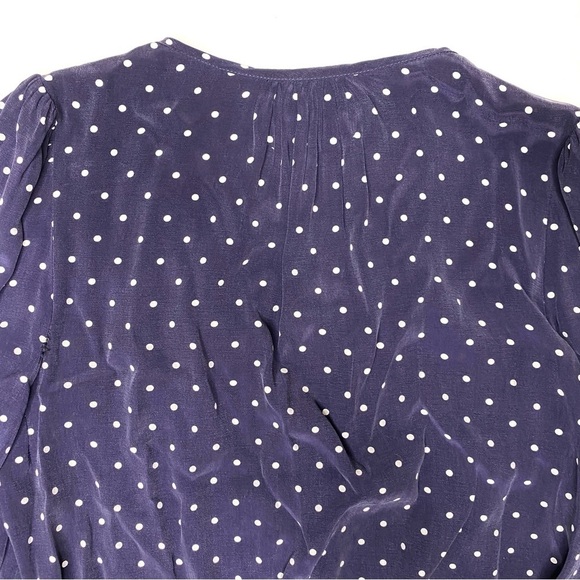 Anthro Maria Stanley 100% Silk Polka Dot Popover Blouse Blue Medium - Picture 8 of 8